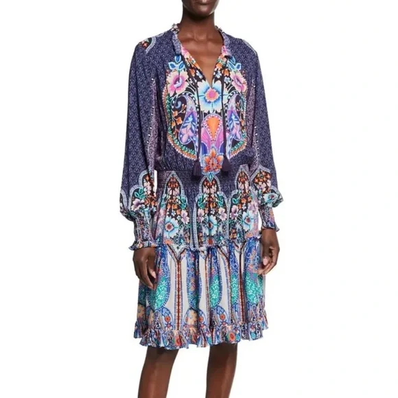 JOHNNY WAS Saba Long-Sleeve Abstract-Print Dress Coverup Size Large - Picture 1 of 15